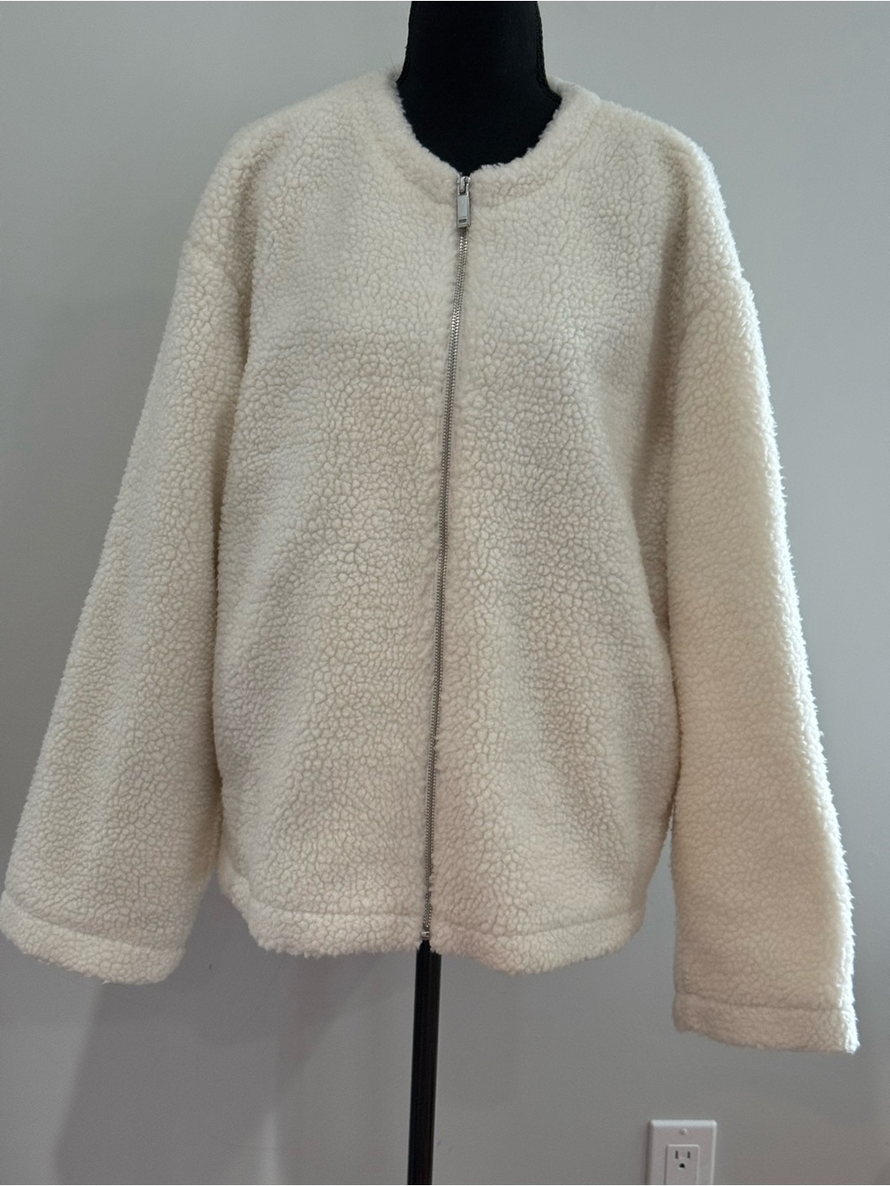 New Calvin Klein L Cozy Women's Cream Sherpa Zip Jacket